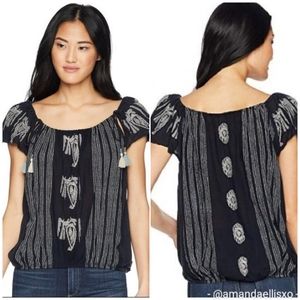Free People Pukka Embroidered Peasant Top Small